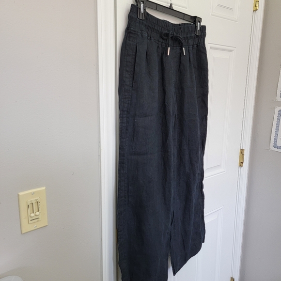 QUINCE 100% European Linen Wide Leg Pants Black Elastic Waist Drawstring Small - Picture 5 of 12